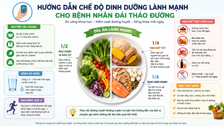 Hướng dẫn chế độ dinh dưỡng lành mạnh cho bệnh nhân đái tháo đường.