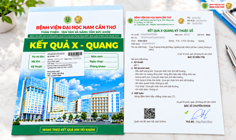Quét mã QR trên phiếu trả kết quả được Bệnh viện cung cấp.