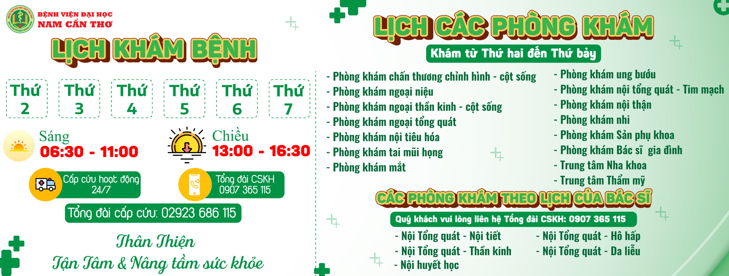 LỊCH KHÁM BỆNH - BỆNH VIỆN ĐẠI HỌC NAM CẦN THƠ