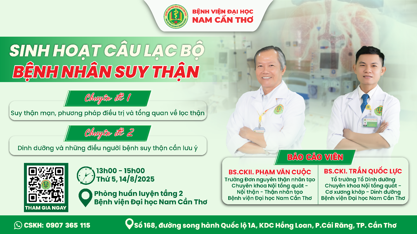BỆNH VIỆN ĐẠI HỌC NAM CẦN THƠ TỔ CHỨC BUỔI SINH HOẠT CHUYÊN ĐỀ DÀNH CHO NGƯỜI BỆNH SUY THẬN