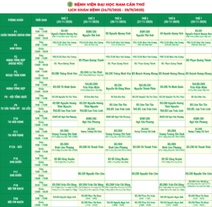 Lịch Khám Của Các Bác Sĩ Tại Bệnh Viện Đại Học Nam Cần Thơ 24/11/2025-29/11/2025 1 22112025