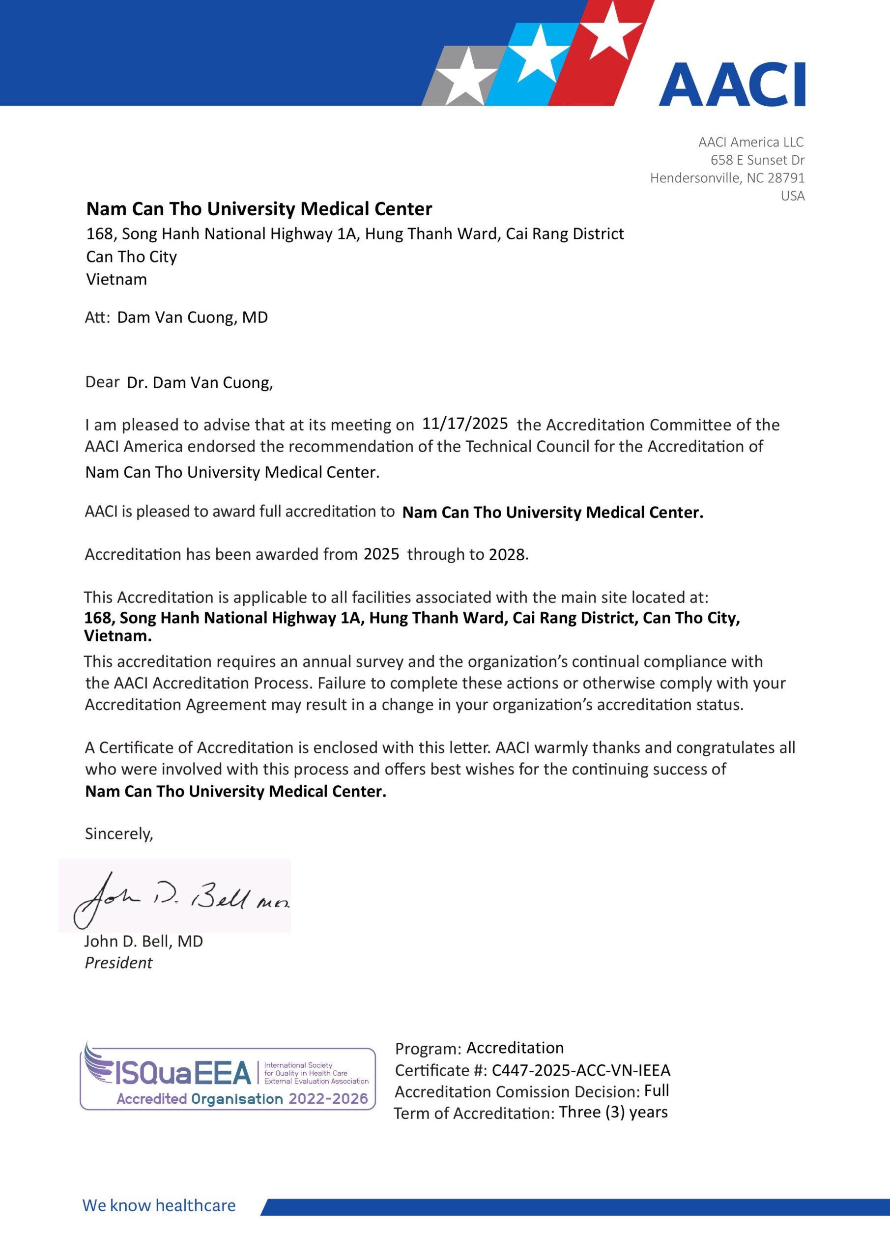 Trang chủ 11 Award Letter - Nam Can Tho University Medical Center (2025) -CC